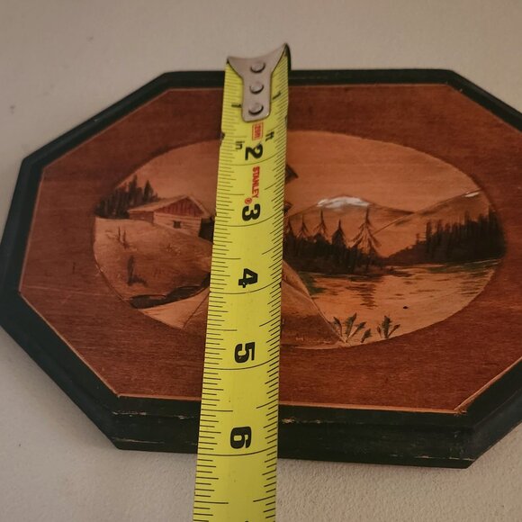 1 pc Vintage 3-D Wood Carving Quebec Folk Art cabin, river trees mountains geese - Picture 5 of 5